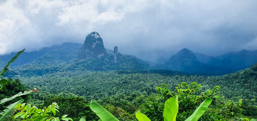 Panoramic view of Prince island covered with tropical forests Sao Tome, Africa