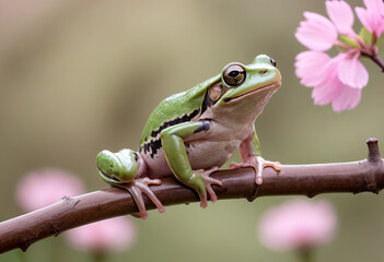 Frog perch on branch