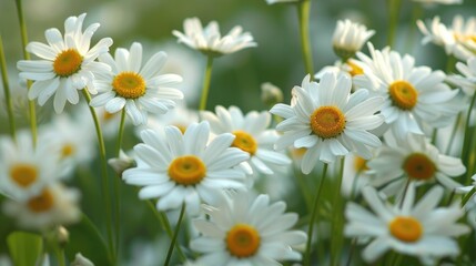 Chamomile blossoms in spring and summer Daisies or Bellis perennis reflecting the beauty of nature and embodying the concepts of spring youth and growth