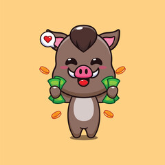 boar holding money cartoon vector illustration.