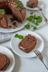 sweet home made chocolate bundt cake with mint