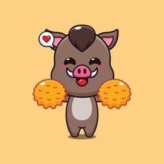 cheerleader boar cartoon vector illustration.