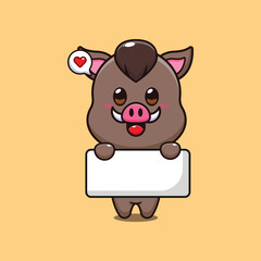 boar holding greeting banner cartoon vector illustration.
