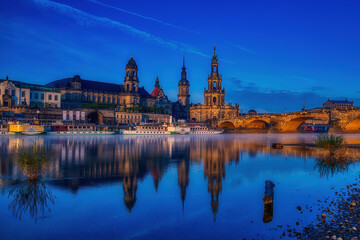 Scenic view of Konigsufer, Dresden, Germany in twilight