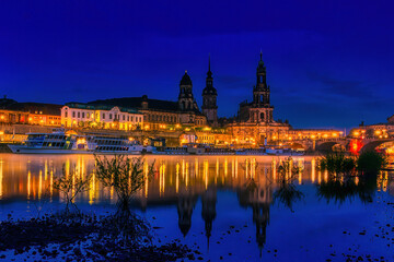 Scenic view of Konigsufer, Dresden, Germany in twilight