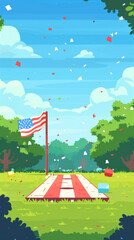 4th of July corn hole tournament flat design side view park competition animation Complementary Color Scheme