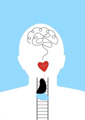 Choose Yourself Poster. Girl Holding Heart. Line Art of a Brain. Human's Shape.