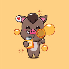 boar blowing bubbles cartoon vector illustration.