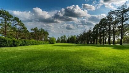 Fototapeta premium Spring's Beauty: Pristine Lawn and Serene Landscape