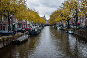 Naklejka premium Picturesque Canal View in Amsterdam, Netherlands