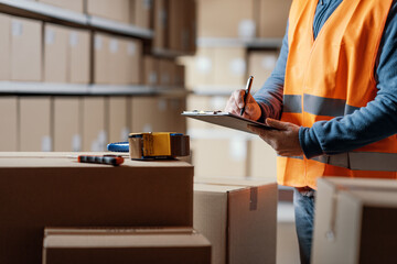 Warehouse operative checking a purchase order