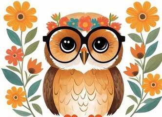 Cute Floral Owl Generative AI Illustration 