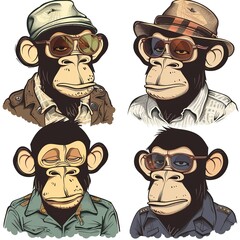 Fototapeta premium Monkeys cartoon Vintage