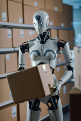 Efficient AI robot working in a distribution warehouse