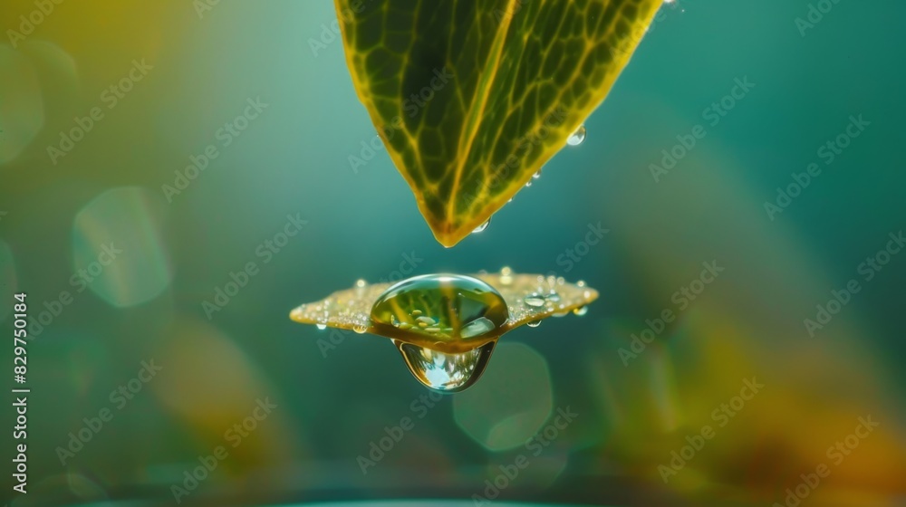 Aufkleber a macro shot of a water droplet about to fall from the tip of a leaf, captured in a moment of suspen