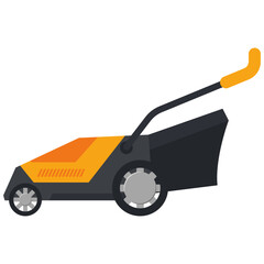 Electric lawn mower vector cartoon illustration isolated on a white background.
