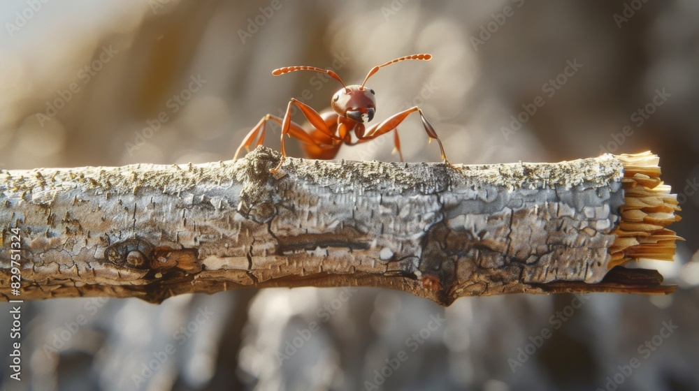 Poster a macro shot of an ant carrying a heavy load, showcasing the impressive strength and determination o