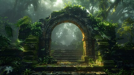 mystical temple ruins in a magic enchanted rainforest