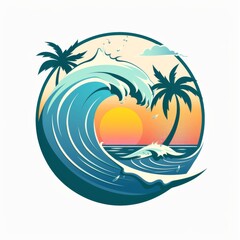 Obraz premium Sunset With Palm Trees and a Wave