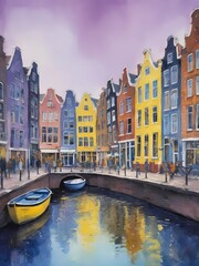 Naklejka premium Amsterdam City Painting Generative AI Illustration 