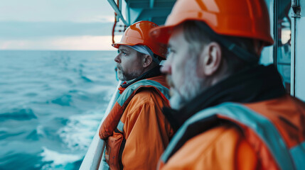 Two men navigate choppy waters on a boat in the vast ocean, embracing the elements on World Maritime Day