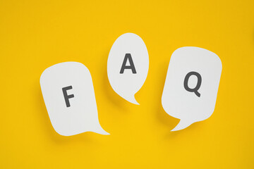 FAQ for Frequently asked questions concept, asked questions on any topic and answers. Question mark...