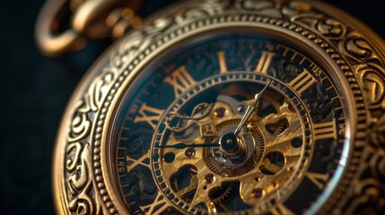 Fototapeta premium Golden Pocket Watch with Detailed Engravings for Luxury Timepiece Advertising