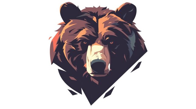 2d illustration of a bear logo showcasing a captivating emblem design set against a pristine white background An emblematic mascot featuring the head of a bear in the logo design