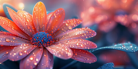 Close-up of a flower showcasing vibrant colors with water droplets on petals