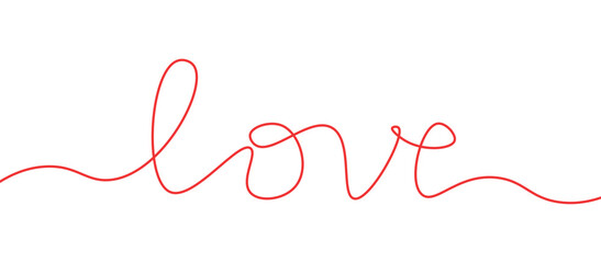 Red one continuous line love lettering typography wedding banner card design vector