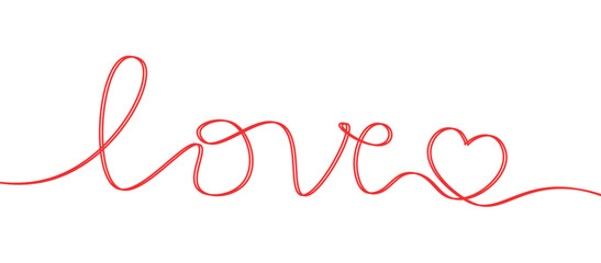 Red love lettering one continuous line drawing with heart shape design vector