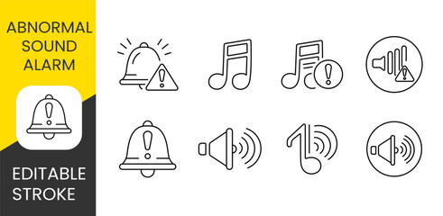 Abnormal sound alarm set vector line icons for packaging with editable stroke.