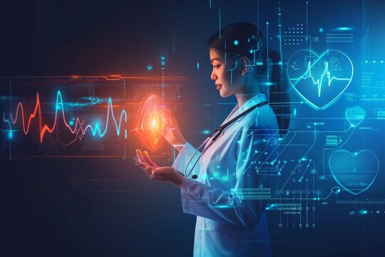Heart rate, doctor with hologram for healthcare, Consulting, medicine.