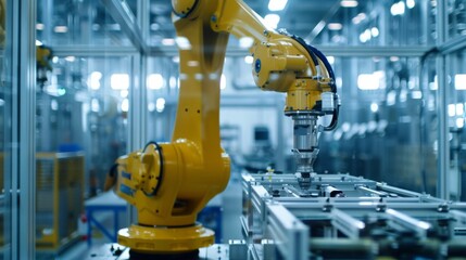 Fototapeta premium A factory with robots working on a car