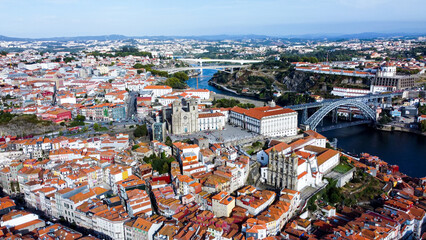 Old town of Porto at river Douro, Portugal aerial photo 10 may 2024