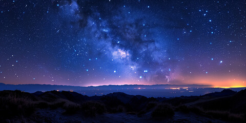 View of stars in night sky from high altitude mountain peak