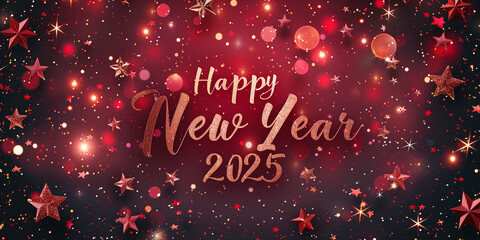 Background filled with stars and confetti celebrating the New Year 2025