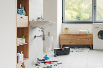 Plumber tools in the bathroom