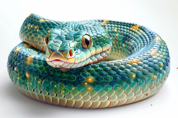 Detailed view of a snake on a white background