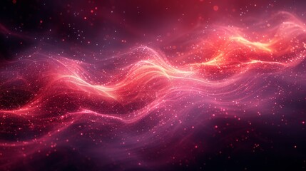 Digital art of flowing waves in red and purple hues with a glowing and sparkling effect