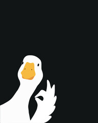 White goose showing ok. Vector illustration for sticker, t-shirt, web, ui, ux design
