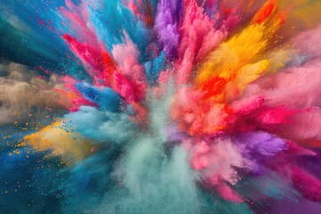 A colorful explosion of powdery dust with a rainbow of colors. The image is vibrant and energetic, with a sense of excitement and wonder. The colors are bright and bold, creating a sense of movement