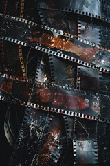 A pile of old film strips with the letters "F" and "D" on them. The strips are old and worn, and the image has a vintage, nostalgic feel to it