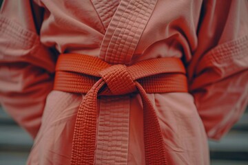 Karate belt tying in dojo  symbol of discipline and tradition in summer olympic games sport