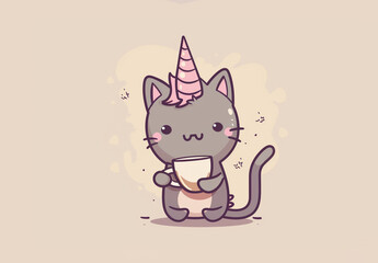 Cat unicorn or caticorn icon illustration. Cute pet designed for a greeting card or an invitation