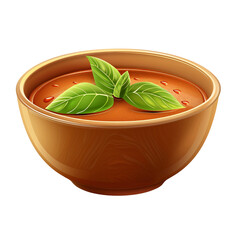 Bowl of Tomato Soup with Basil Die Cut PNG Style Isolated on White and Transparent Background