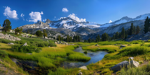 Mountain Valley Landscape / Alpine Meadow Scenery