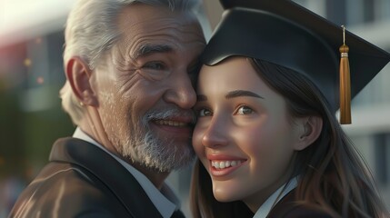 Fototapeta premium Happy Young Woman Celebrating Graduation with Her Father