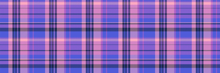Christmas plaid texture background, yard seamless check tartan. Commerce pattern textile vector fabric in blue and purple colors.