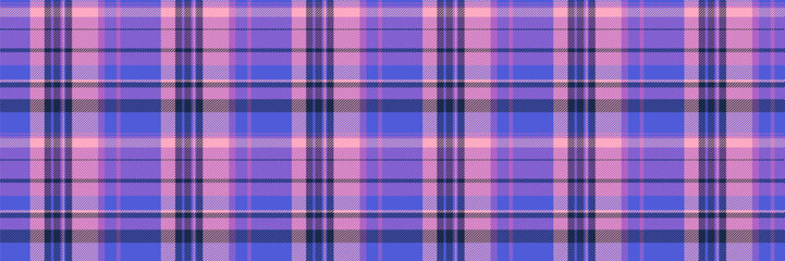 Christmas plaid texture background, yard seamless check tartan. Commerce pattern textile vector fabric in blue and purple colors.